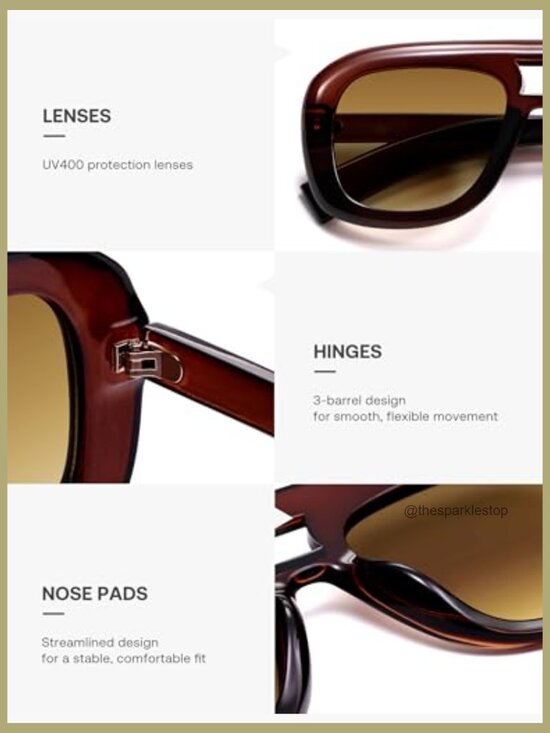 Retro Oversized Aviator Sunglasses, Plastic Frame, UV400 Protection main image 5